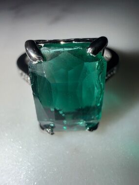 .925 Silver Ring with Emerald-Cut Teal Gemstone